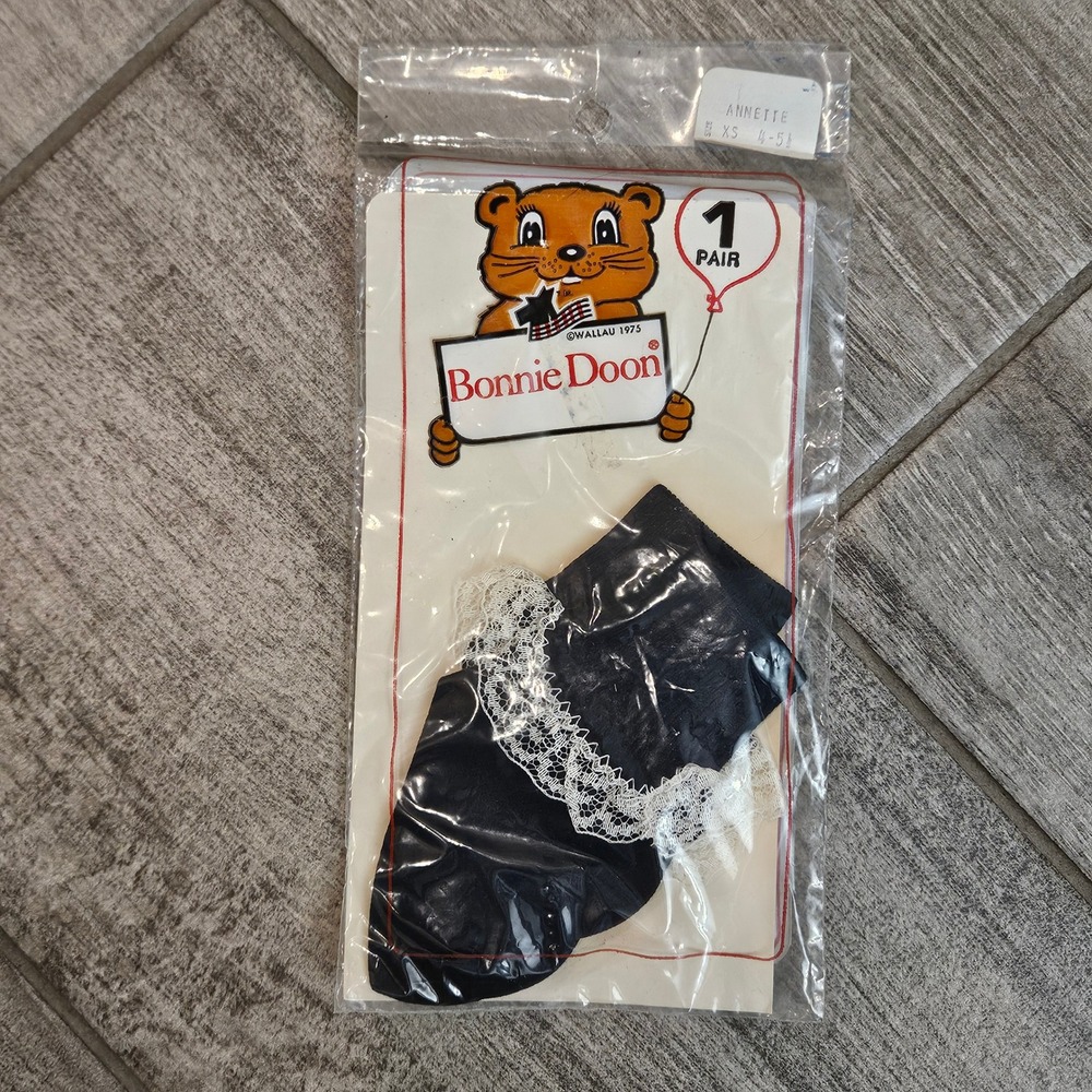 Bonnie Doon Ruffle Socks Infants XS Navy Blue Lace Vintage 1975 NEW Deadstock